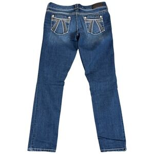 Seven7 Women's Vintage Skinny Jeans Size 10 Blue 37x30 Dark Denim Y2K Embroidery